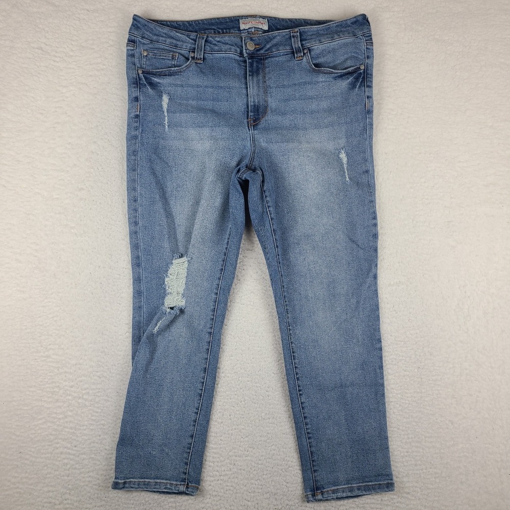 Molly & Isadora Jeans Womens 18W Blue Girlfriend Distress Light‎ Wash Denim